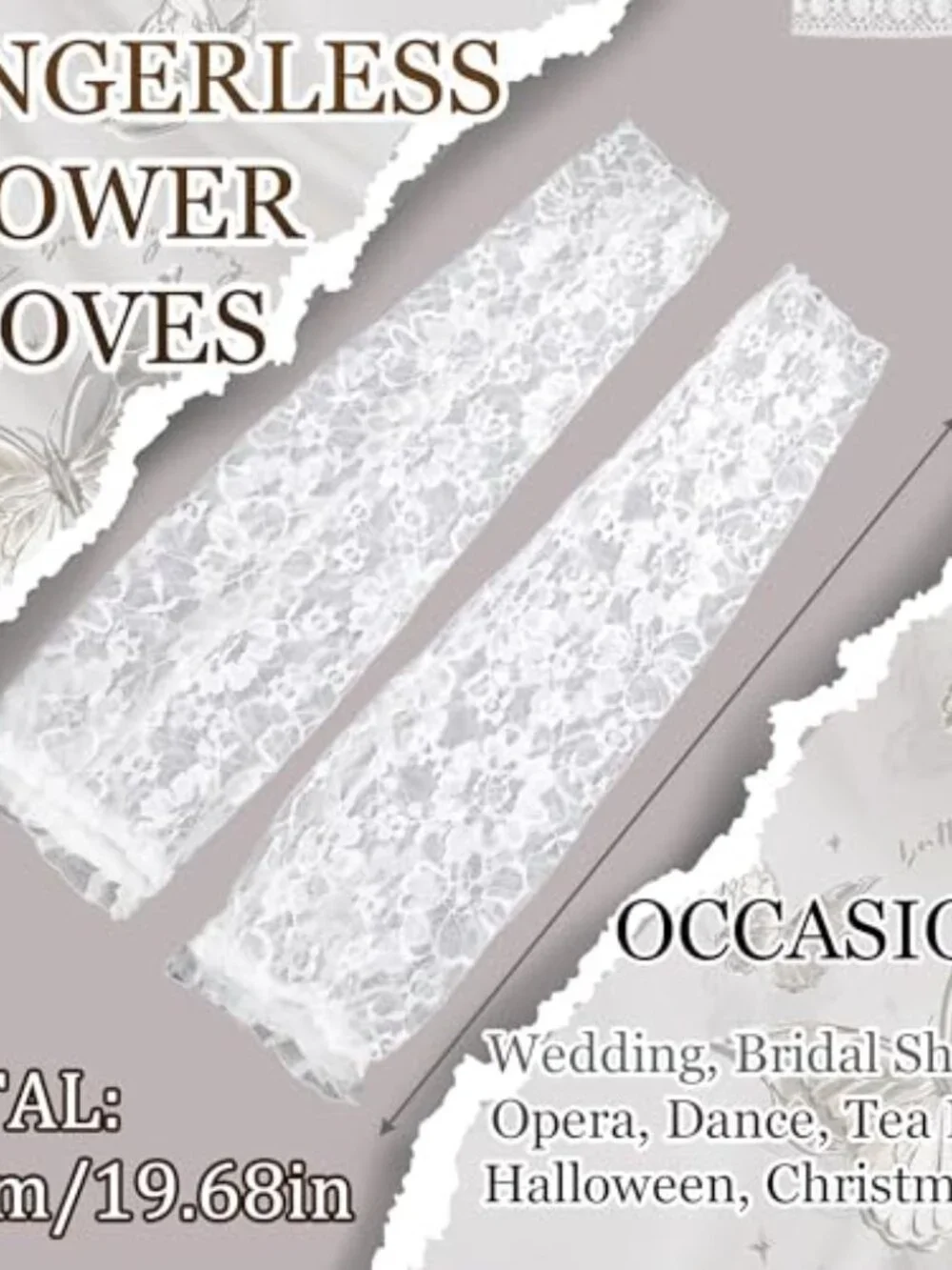 Fingerless Lace Gloves Bridal Elbow-Length Stretchy Floral Arm Sleeves